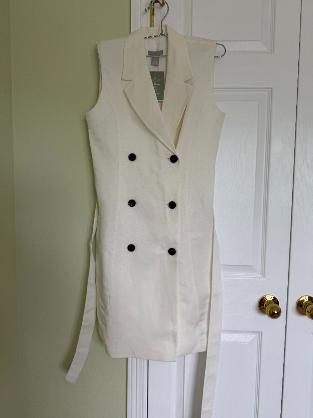 NWT H&M Ivory Linen Blend Blazer Dress with Shoulder Pads and Belt | Size M - Picture 1 of 6